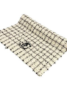 CHANEL - White Black Wool Cotton Polyamide Cashmere Scarf